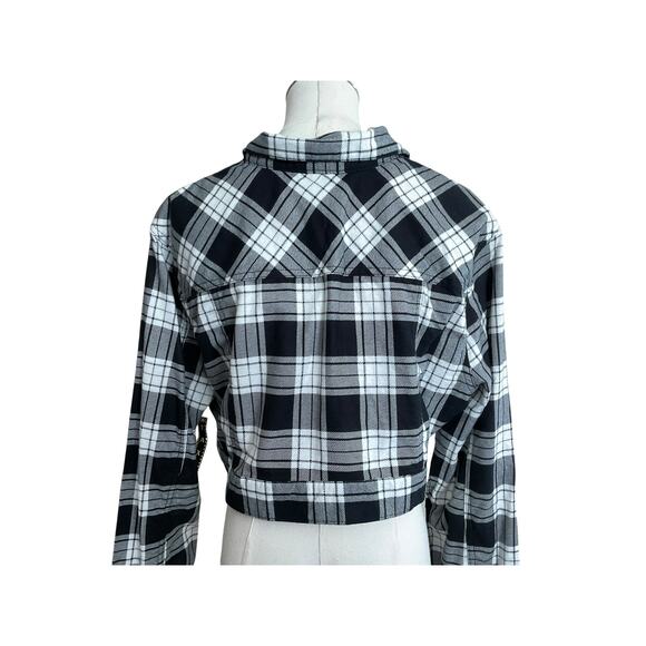 NWT Taxi Jacket Womens XL Black White Plaid Cropped Long Sleeve Flannel - Picture 9 of 9